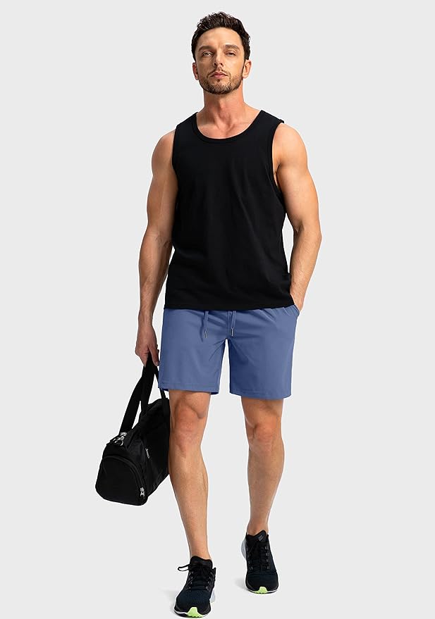 Men's Running Shorts with Zipper Pockets 9 Inch/ 7 Inch / 5 Inch Lightweight Quick Dry Gym Workout Athletic Shorts for Men(7 inch)
