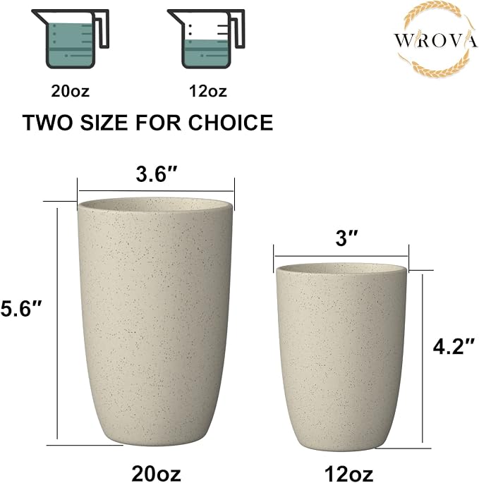 Wrova Wheat Straw Cups 6 PCS Good Alternative to Plastic Reusable Cups 20 oz Unbreakable Drinking Cup Reusable Dishwasher Safe Water Plastic Glasses Mixed Color