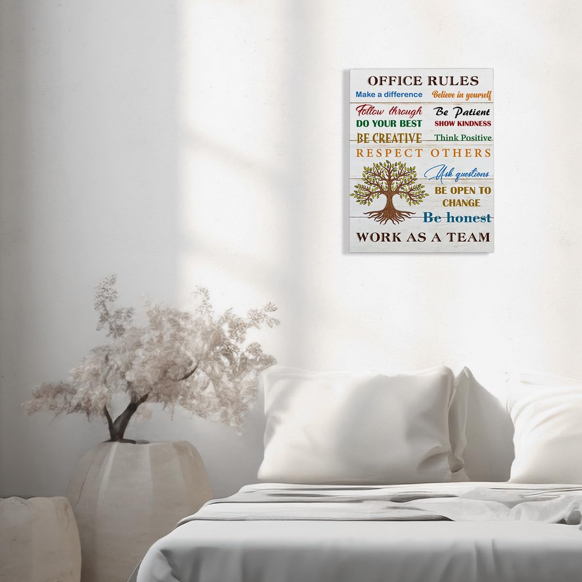Inspirational Office Rules Quote Wall Art Decor Rustic Teamwork Office Canvas Painting Framed Canvas Artwork Print Poster 12"x15" Decoration for Home Office