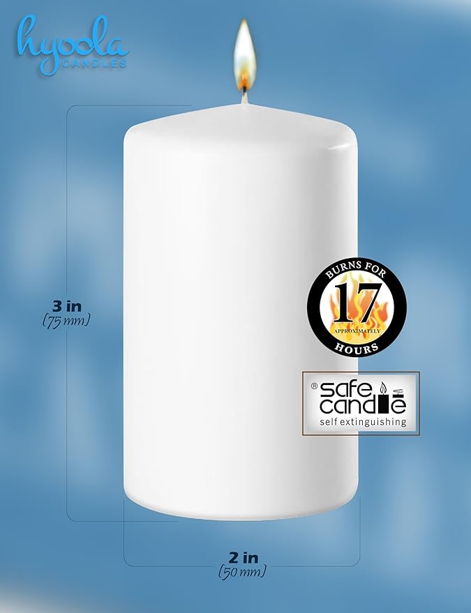HYOOLA White Pillar Candles 2x3 Inch - 12 Pack Unscented Bulk Pillar Candles - European Made