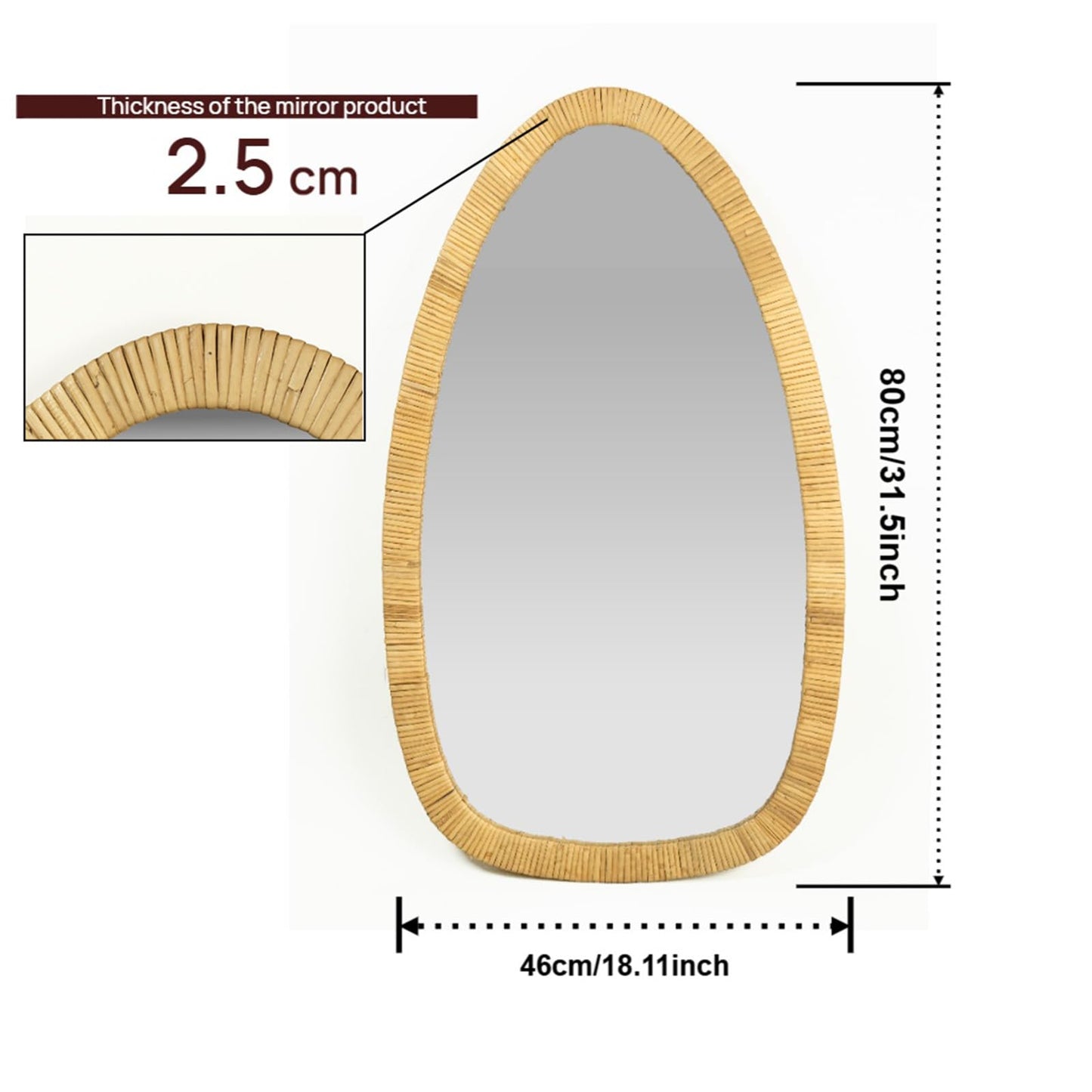 BOMINGHOME Rattan Boho Mirror for Decor, 31.5" x 18" Handmade Wall Mirror that is Farmhouse and Boho Wall Decor Style, Ideal for Hanging in the Bedroom, Living Room, Entryway, Nursery