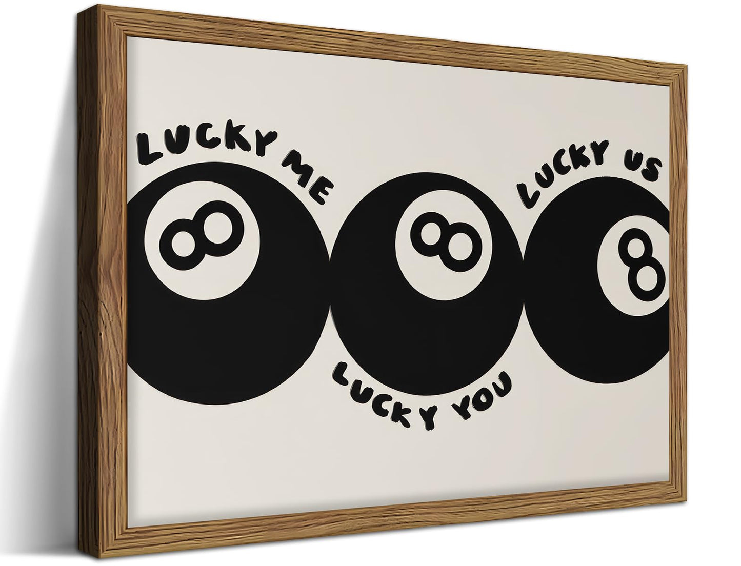Trendy Black 8 Ball Wall Art, Funny Lucky You Y2k Canvas Wall Decor Painting, Funky Cool Billiards Posters Prints Pictures for Living Room Bedroom Apartment Dorm Room Decor 12x16 Inch Wood Framed
