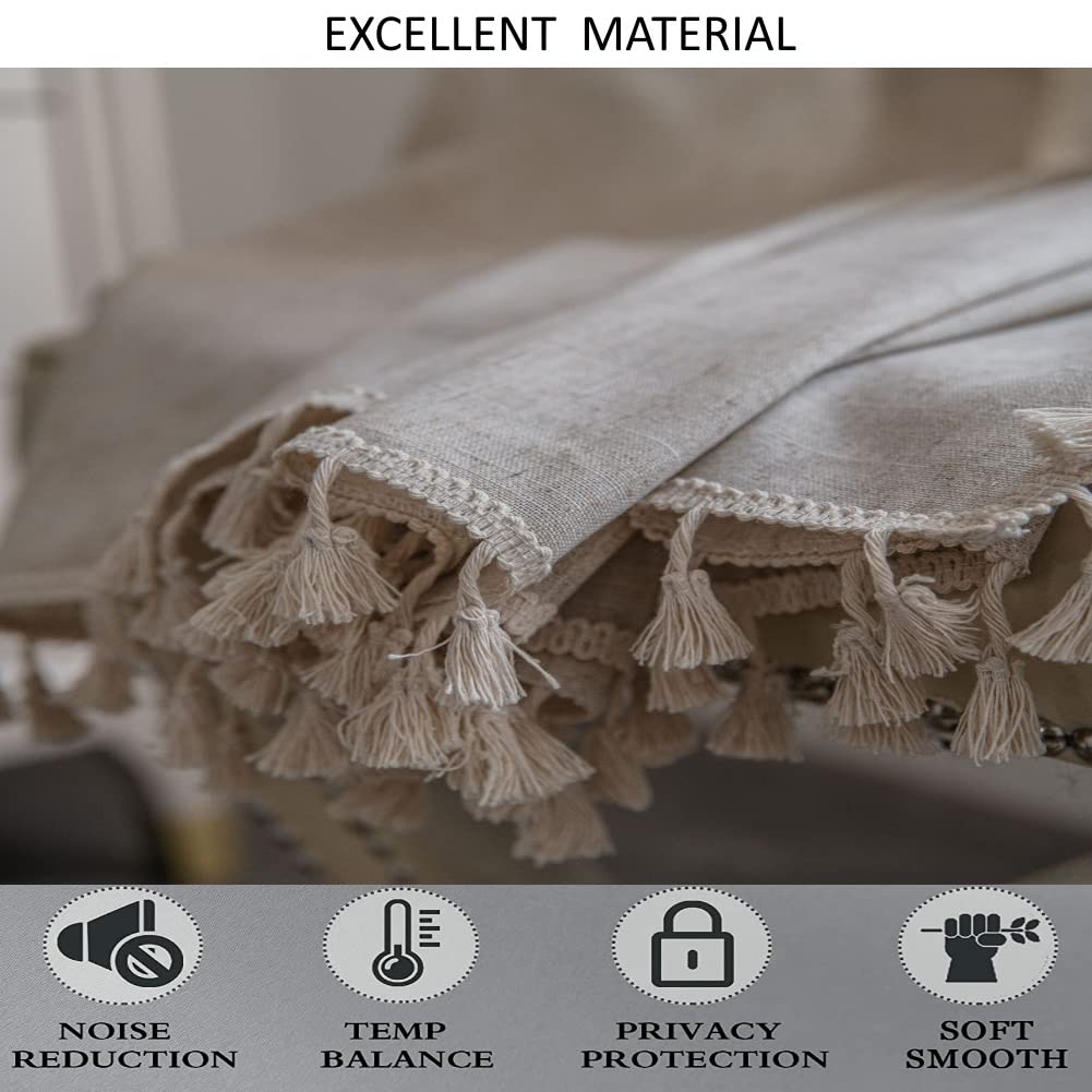 AMZALI Cotton Linen Textured Curtains with Tassel Semi-Blackout Drapes Farmhouse Window Curtain Panels Rod Pocket Curtain for Living Room Bedroom One Panel 84 Inch Length