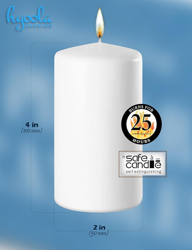 HYOOLA White Pillar Candles 2-inch x 4-inch - 24 Pack Unscented Bulk Pillar Candles - European Made