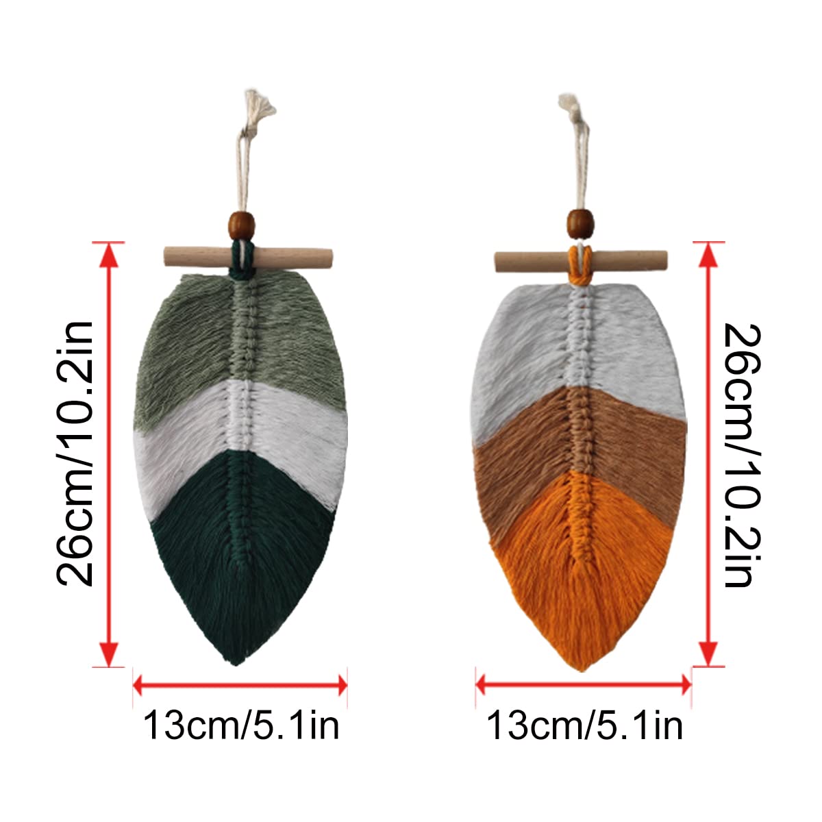 ZARROUEA 2 Pieces Boho Leaf Wall Decor,Bohemian Macrame Wall Hanging - Chic Feather Leaf Wall Art Decor Cotton Handmade Woven for Bedroom Living Room Apartment Ornaments (Green and Yellow)