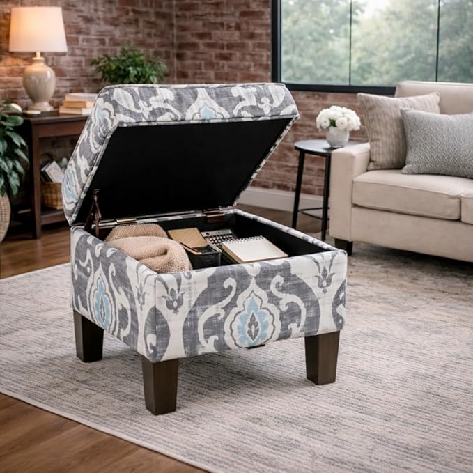 Spatial Order Home Decor | Dinah Collection Modern Storage Ottoman | Ottoman with Storage for Living Room & Bedroom(Blue Slate)