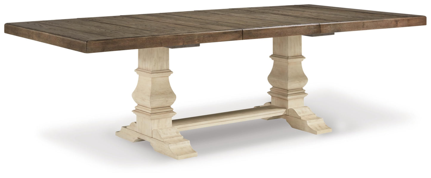 Signature Design by Ashley Bolanburg Farmhouse Extension Dining Table with Removable Center Leaf and Trestle Base, Dark Brown & White