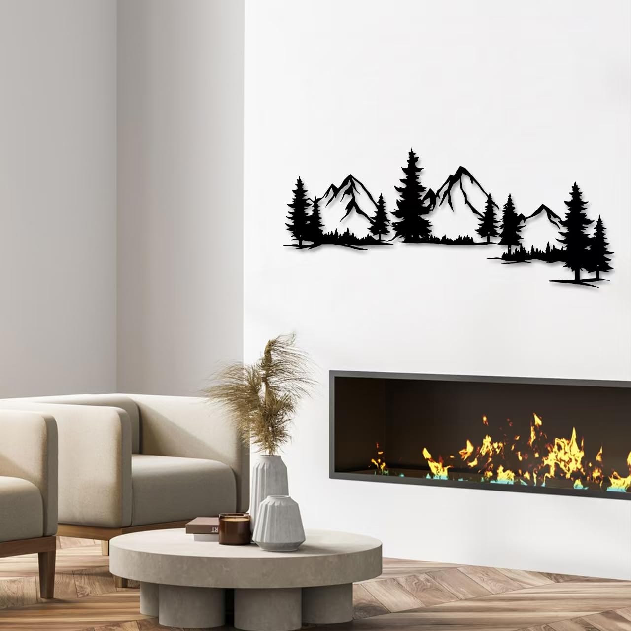Xedatric 15.35 * 44.09 Inchs Mountain and Forest Metal Wall Decor, Horizontal Wall Art Nature Landscape, Large Metal Wall Art Evergreen Trees Forest Wall Decor,Housewarming Gift