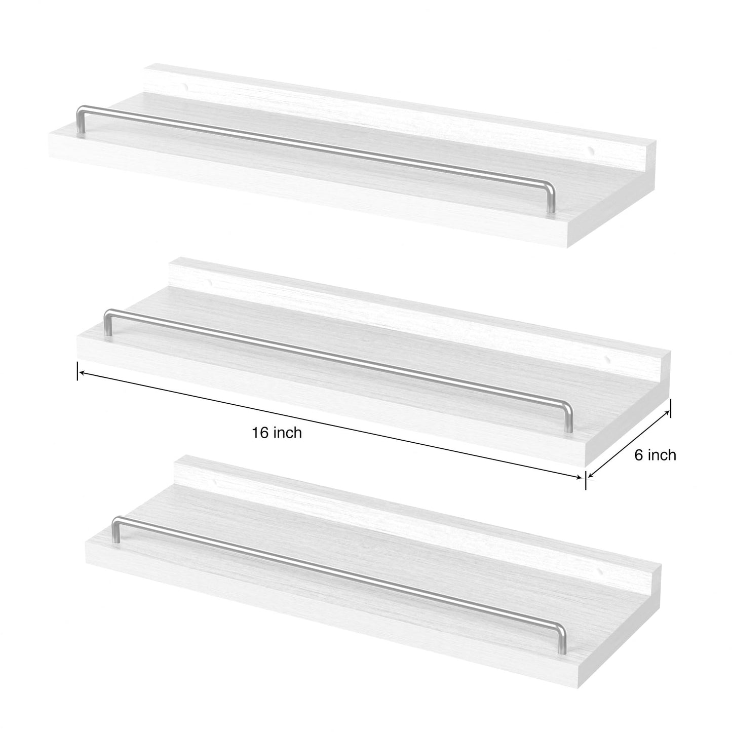 RYOFOBETTO Floating Shelves for Wall Decor, White and Grey Shelves for Bathroom, Living Room, Bedroom, Picture Frames, Plants, Kitchen (Set of 3)