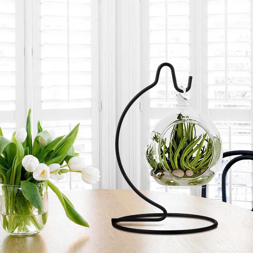 Fosinz 5 Inch Cute Ornament Display Stand, Black Ornament Hanger Stand for Hanging Glass Globe, Air Plant Terrarium, Witch Ball, Christmas Ornament and Home Wedding Decoration (1, 6.3x3.5 Black)