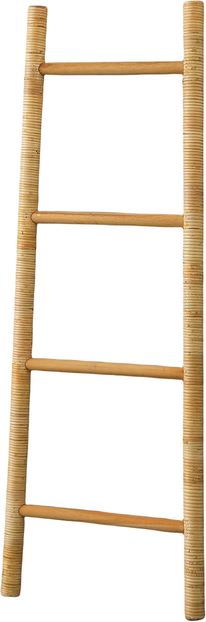 SOFE 4-Tier Rattan Blanket Ladder Shelves, 3.9Ft (47Inches) Decorative Ladder Holder, Wall Leaning Blanket Rack for Living Room, Bedroom, Farmhouse Home Decor