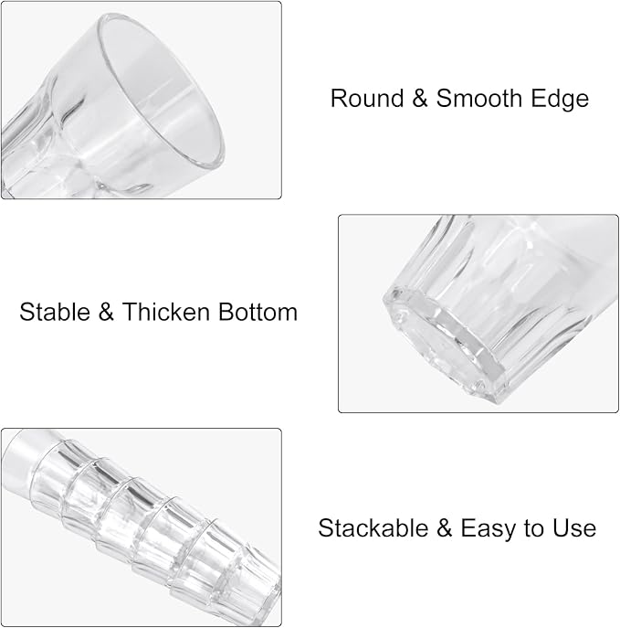 Plastic Drinking Glasses Set of 6, Unbreakable Water Tumbler, Acrylic Plastic Cups, Reusable Kids Drinking Cups for Children Kitchen Cocktail Picnic Party Juice Whiskey Wine (6pc-clear-260ml/9oz)
