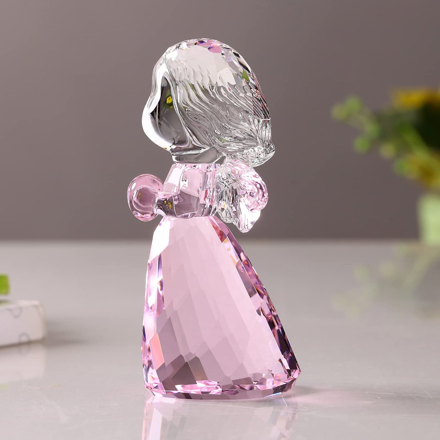 Crystal Little Angel Christmas Birthday Gifts Cherub Figurine Paperweight Decor Ornaments Art Collecible (Pink)