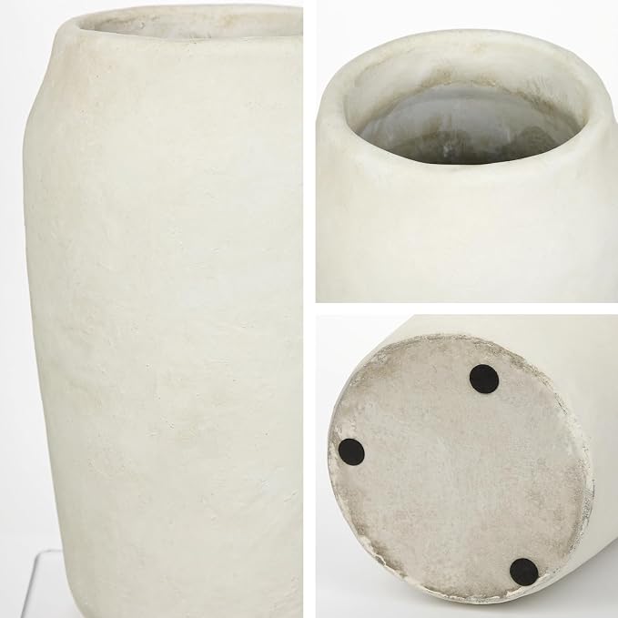 Briful Rustic Vintage Ceramic Vase, 11.8'' Farmhouse Table Decor with Wide Mouth, Large Decorative Vase for Home Decor, Living Room, Entryway & Shelf Styling, Beige
