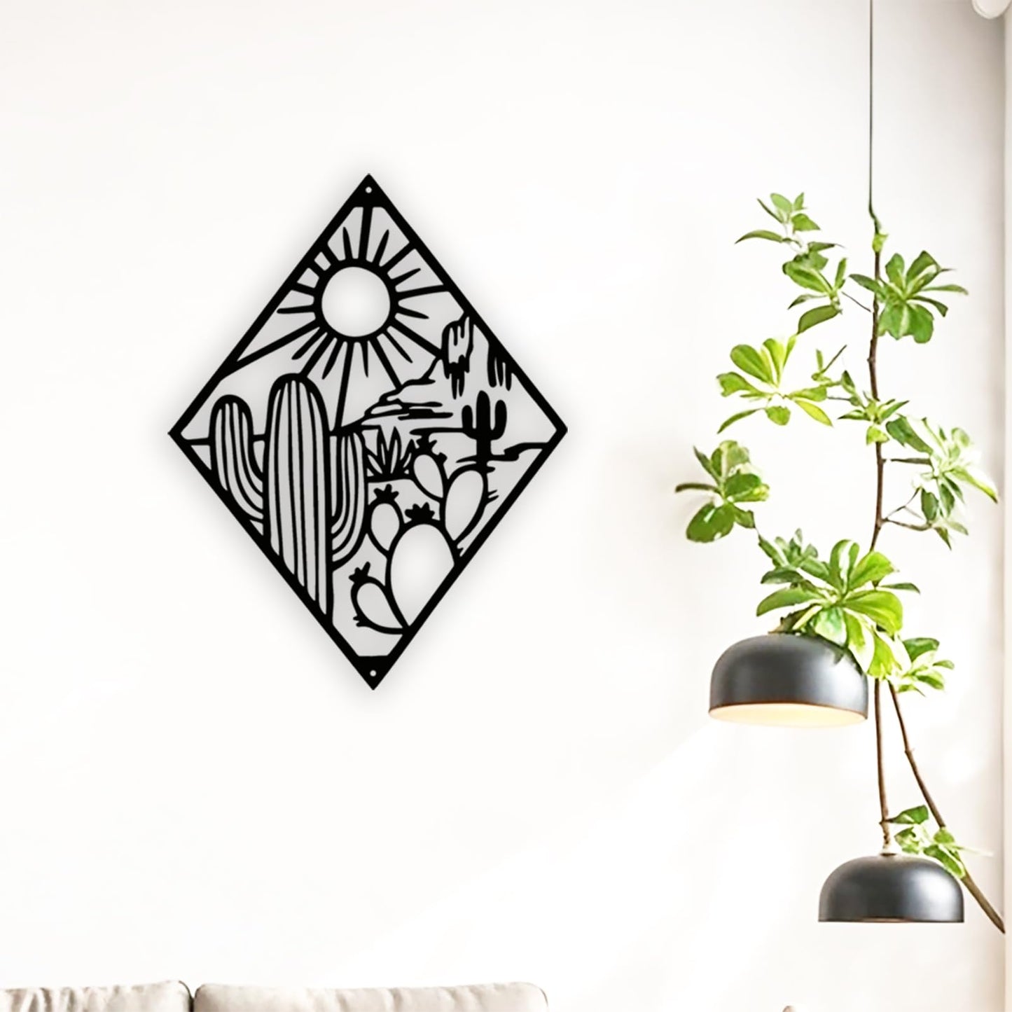 Jidecor Metal Western Cactus Desert Wall Hanging Decor Silhouette Wall Art for Home Living Room Bedroom Kitchen outdoor decor (Black)