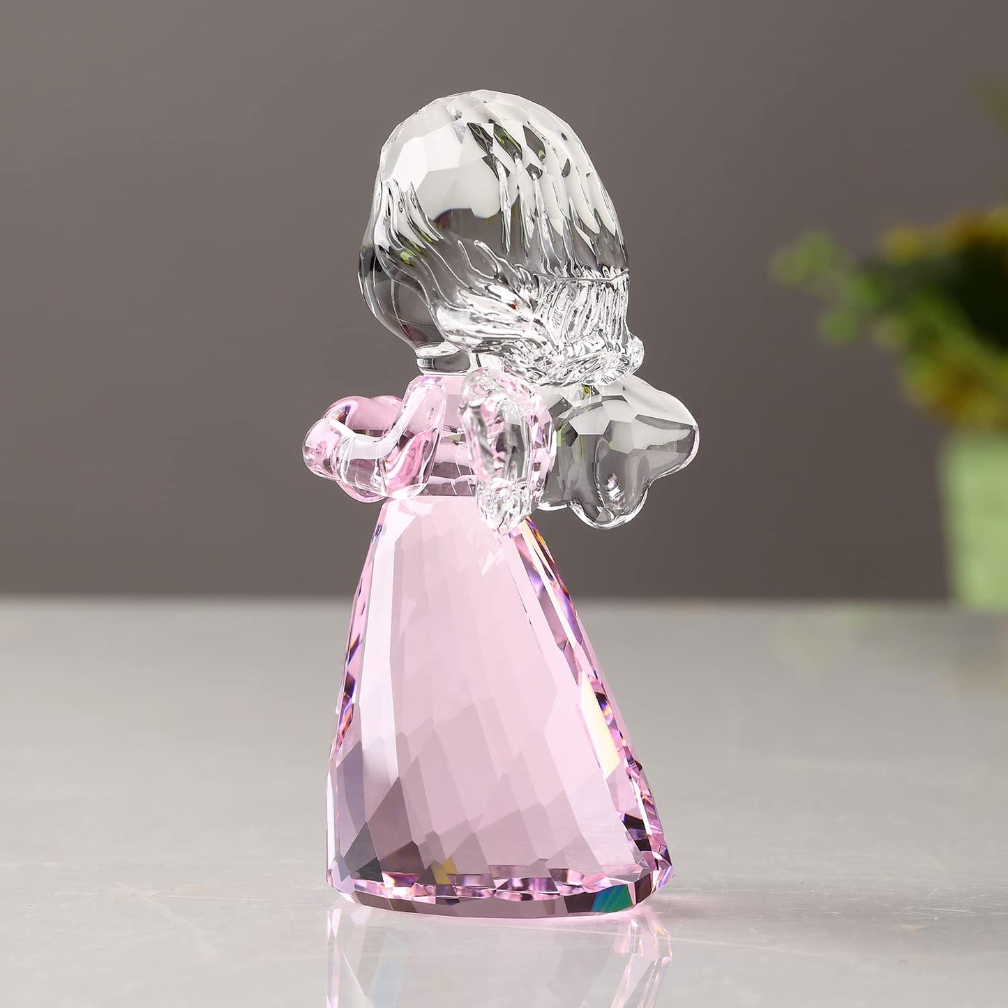 Crystal Little Angel Christmas Birthday Gifts Cherub Figurine Paperweight Decor Ornaments Art Collecible (Pink)