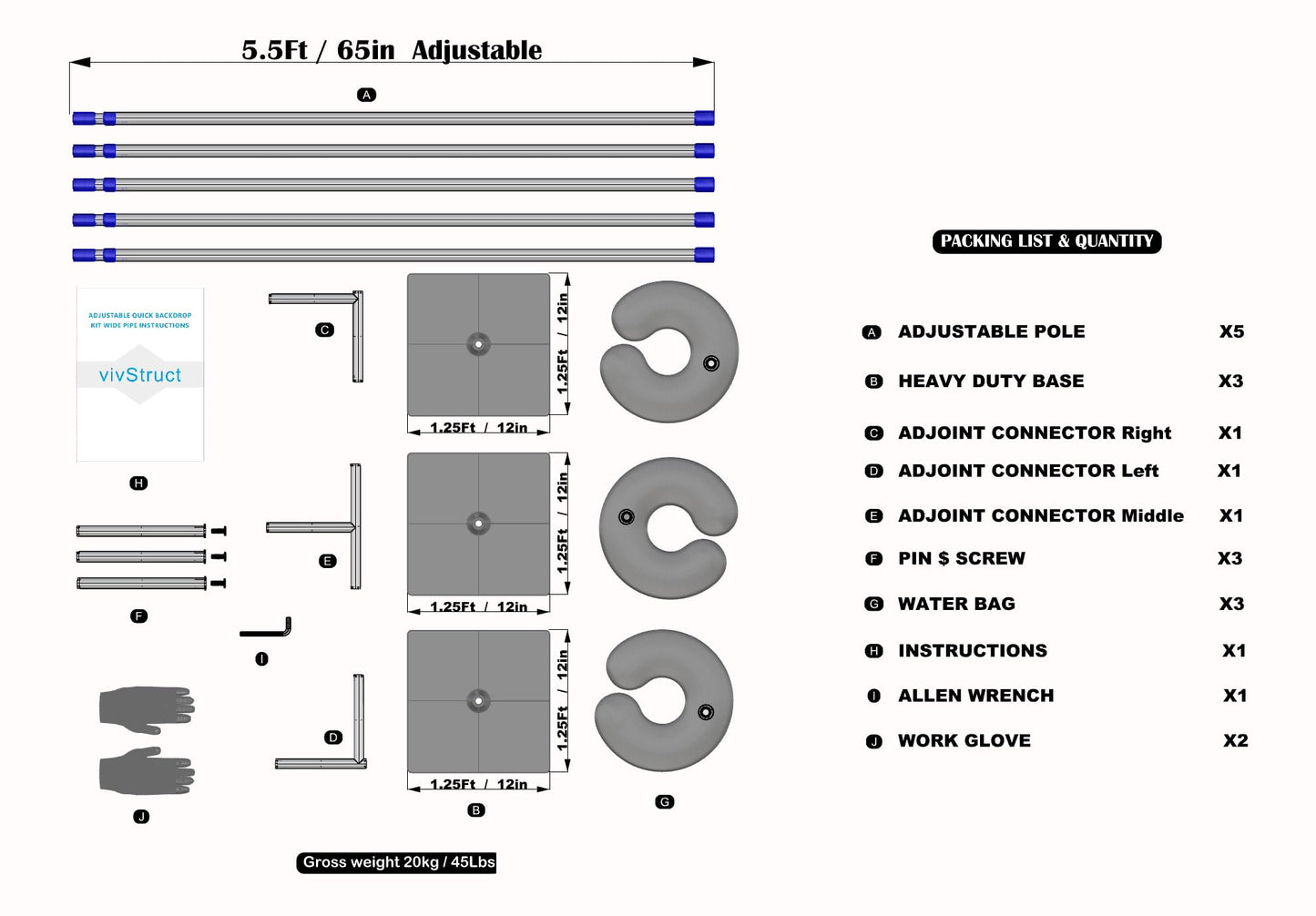Backdrop Stand Kit Adjustable Heavy Duty Portable 10FT X 20FT Pipe and Drape Quick Set Up for Wedding&Party&Event&Photography&Show&Display (No Drape) ，But Not for Flower Walls/TVs/Heavy Items