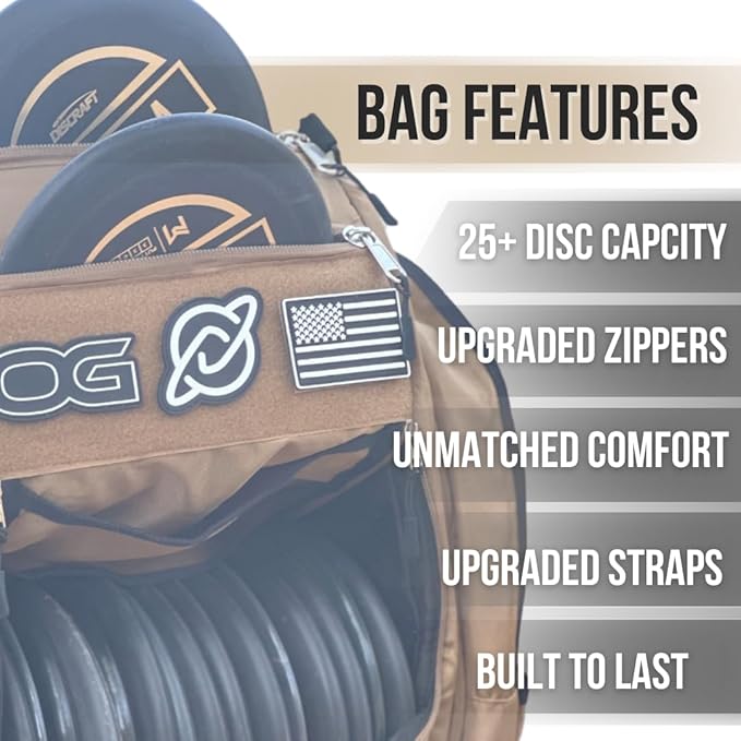 Discology Disc Golf OG V3 Disc Golf Bag | 26+ Disc Capacity | Premium Disc Golf Backpack Bag | Tough, Durable Design | 2 Large Top and Side Compartments | Top Patch Panel with Three Patchs Included