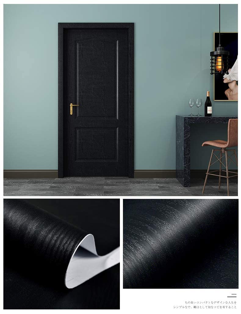 Black Wallpaper - Wood Peel and Stick Wallpaper – Black Wood Self-Adhesive & Removable Wall paper for Countertop Furniture Kitchen Wall, Countertop Contact Paper, Easy to Clean, 17.7” × 118” Vinyl