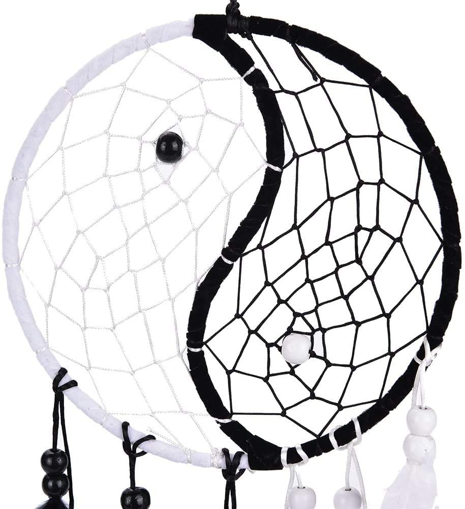 Yahpetes Dream Catcher 19.7" Feather Chandelier Ornaments Handmade Indian Wall Decoration Interior Rearview Pendant Charm Car Hanging with Feathers Beads (Black and White)