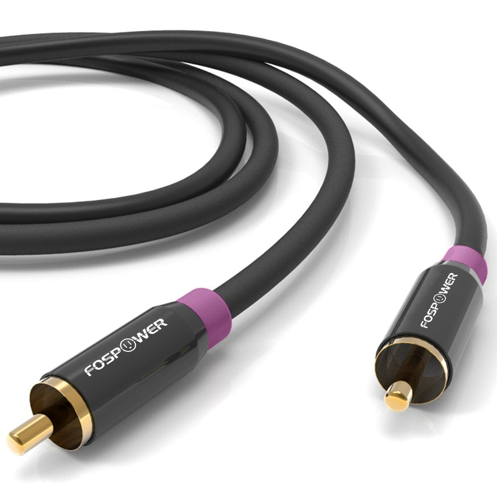 (10 24K FosPower Subwoofer Cable FT) RCA to RCA Audio Stereo Cable, Male to Male - Dual Shielded Cord | Gold Plated