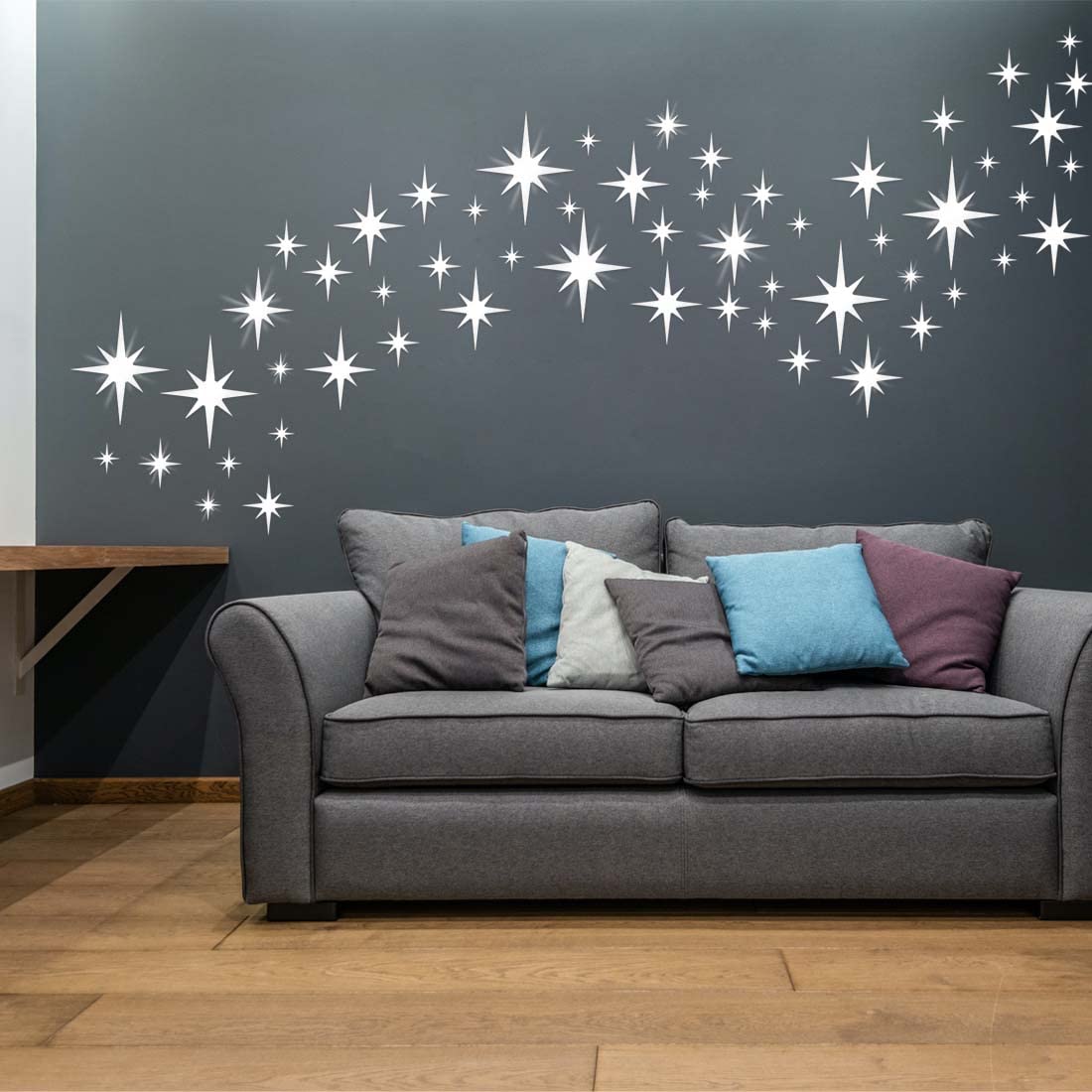 ELANE 100 Pcs Star Wall Decals Acrylic Star Mirror Wall Stickers Decor for Bathroom (Silver)