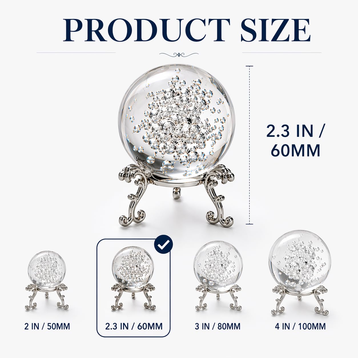 Crystal Ball Glass Globe Decor - Crystal Sphere with Stand & Gift Box, Clear Decorative Crystal Globe, 3D Crystal Ball for Home Decor Photography, Gazing Divination Fengshui Meditation, 2.3 inch/60mm