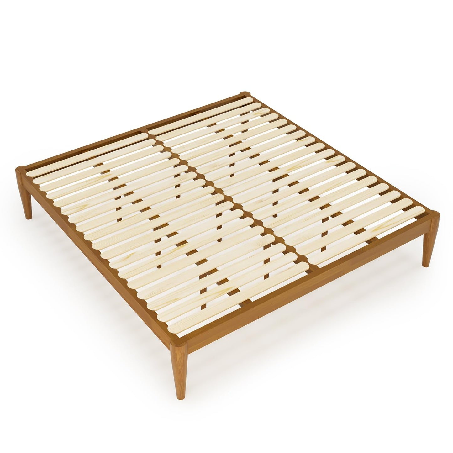 IOTXY King Platform Bed Frame - Solid Wood 16-Inch Height Mattress Foundation Base with Densely Slats and Heavy-Duty Support Legs, No Box Spring Needed, Teak