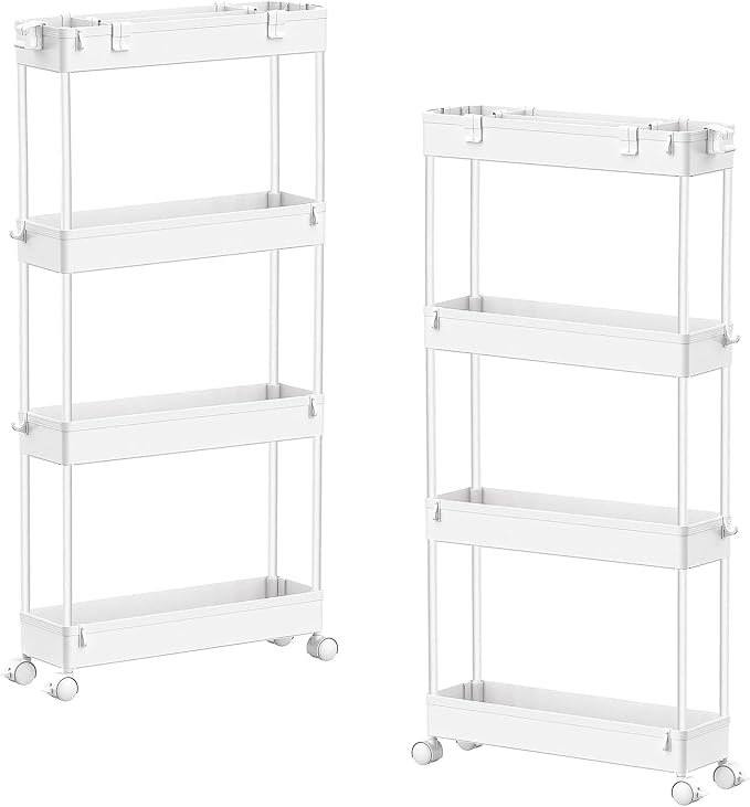 SPACELEAD 2-piece Set Slim Storage Cart 3 Tier,Bathroom Organizer Rolling Utility,Mobile Shelving Unit Slide Out for Office, Kitchen, Laundry Room & Narrow Places