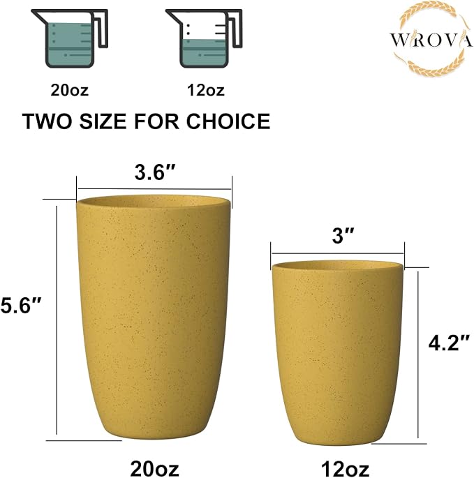 Wrova Wheat Straw Cups 6 PCS Good Alternative to Plastic Reusable Cups 20 oz Unbreakable Drinking Cup Reusable Dishwasher Safe Water Plastic Glasses Yellow Color