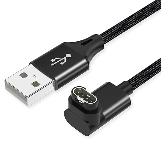 AGVEE 6.6ft Charger for Garmin Watch, L-Shape Charging Cable for Fenix, Forerunner, Vivoactive, Instinct, Venu, Tactix, Approach, D2, Quatix Series, Right Angle Braided, Black