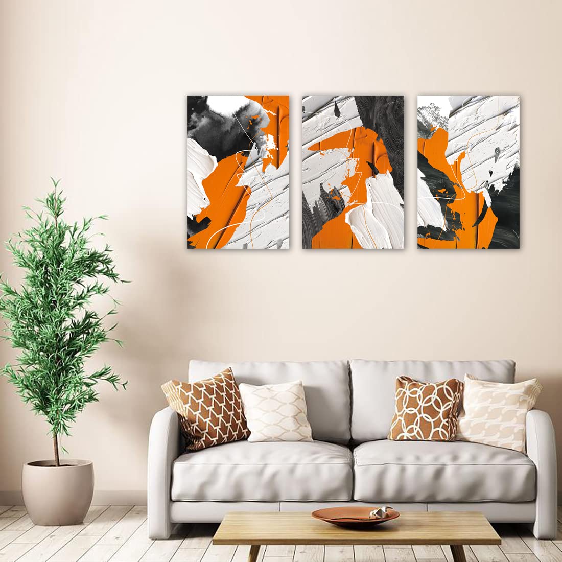 Muzagroo Art Abstract Canvas Wall Art for Living Room Modern Abstract Artwork for Home Wall Decor Orange Abstract Pictures Printed Art Bedroom Decorations 3 Panels Ready to Hang M