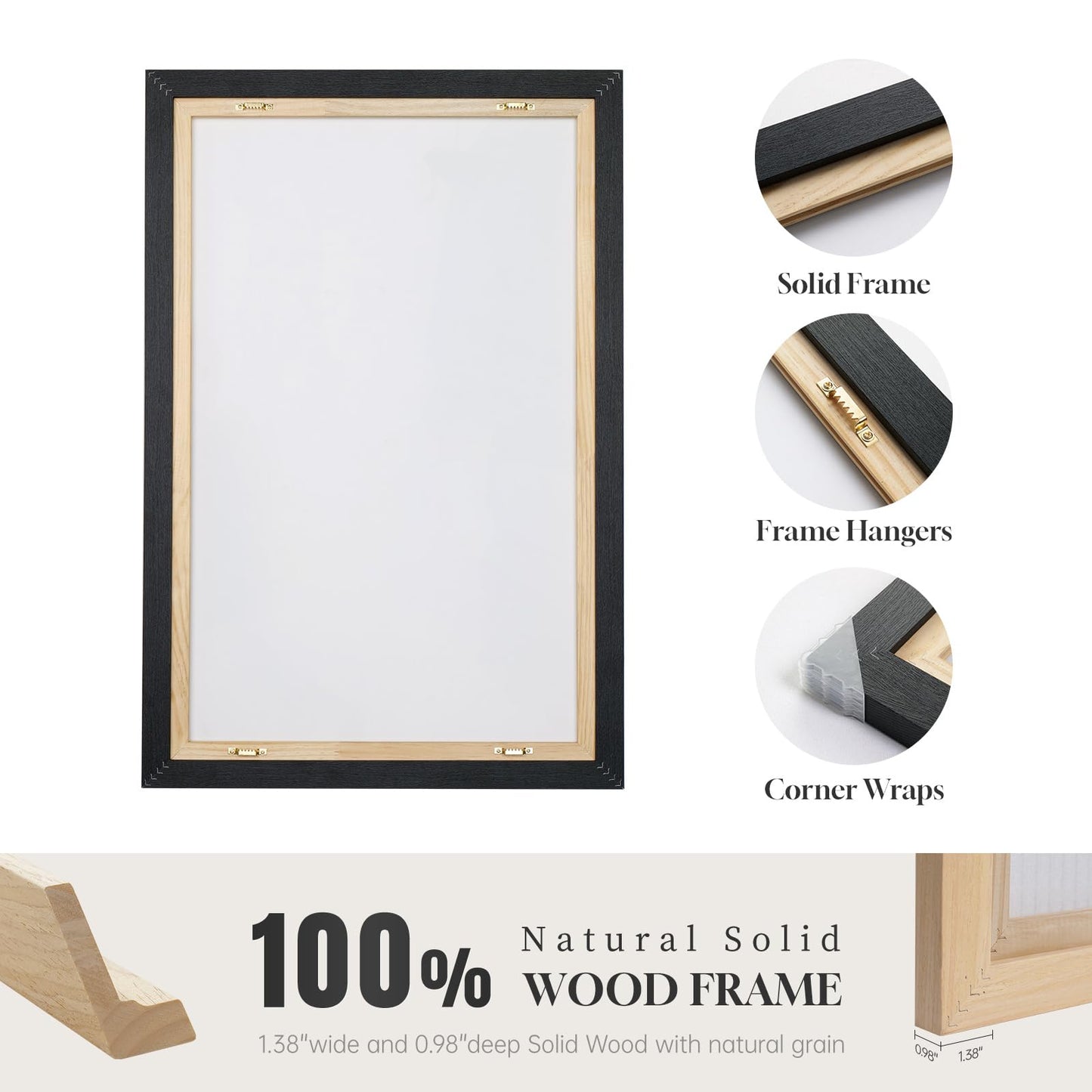 Framed Neutral Abstract Wall Art, 3 Piece Modern Minimalist Canvas Prints Paintings Artwork for Walls, Black Beige Brown Neutral Tone Pictures for Living Room Dining Room Bedroom Wall Decor 16x24 In
