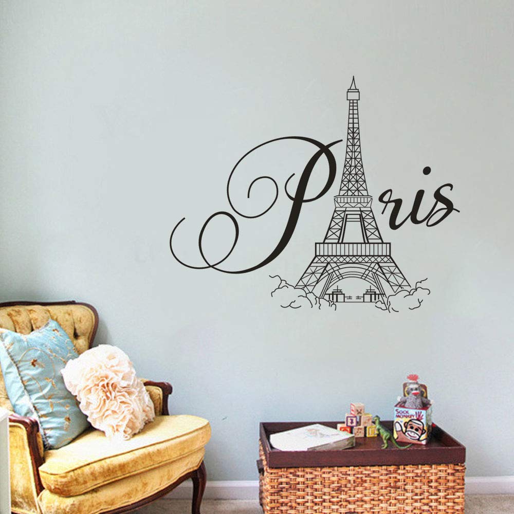 BooDecal Paris Eiffel Tower Wall Decals Lettering Quotes Wall Stickers Romance Decoration Living Room Bedroom 27 Inches x 22 Inches