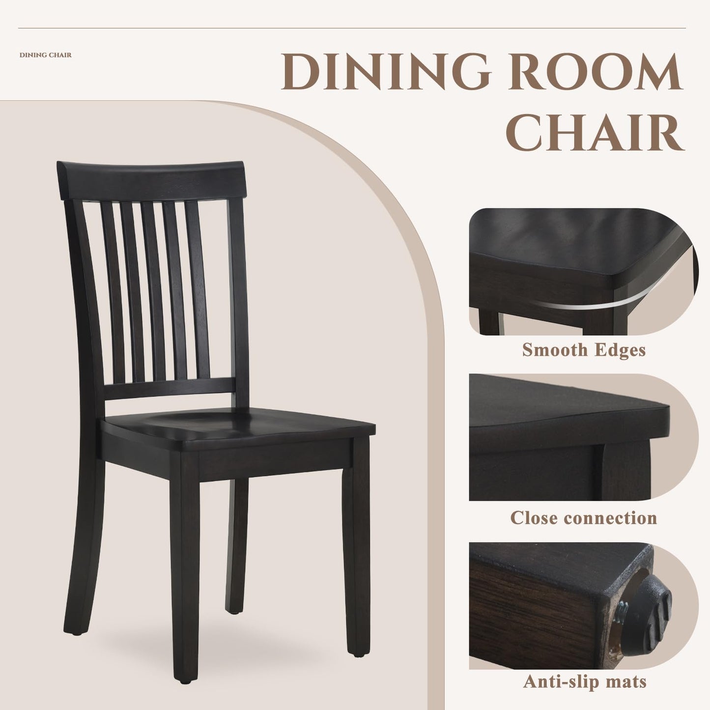 COLAMY Wooden Dining Chairs Set of 4, Spindle High Back Windsor Kitchen Side Chair, Farmhouse Dining Chairs for Kitchen and Dining Room, Dark Brown