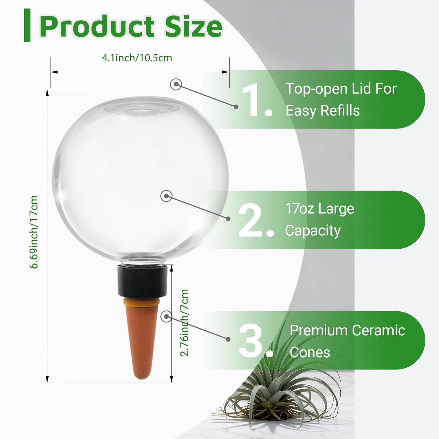 Lihopeght 4pcs Self Plant Watering Globes for Indoor and Outdoor Plants Plastic Automatic Plant Watering Bulbs Insert 17.5 oz with Slow Release Control Water Dripper for Plants (Clear)