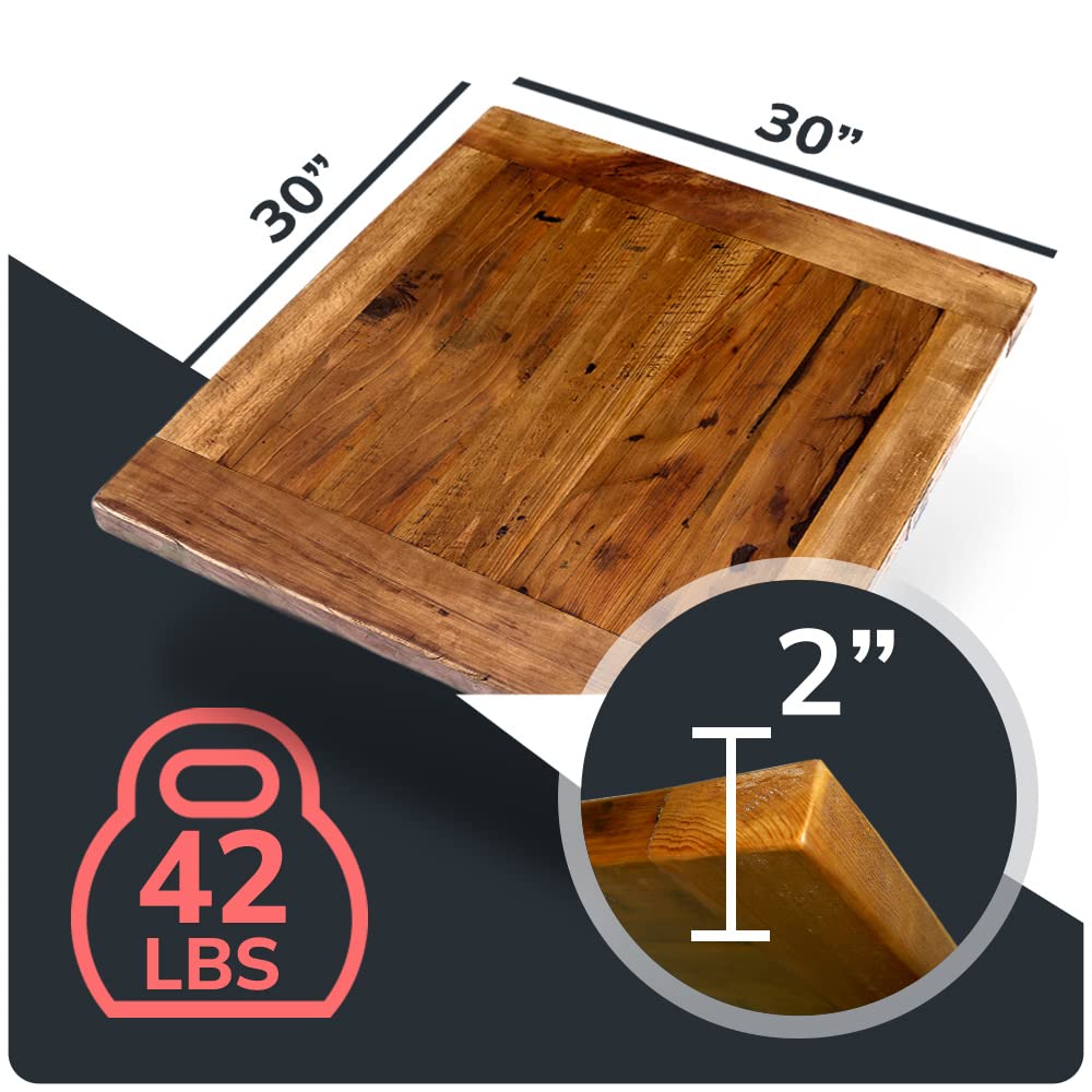 HEIRLOUM Reclaimed Wood Table Top - Rustic Recycled Solid Wooden Piece Perfect for Signs, Counters, Kitchens Table Tops (Reclaimed Wood Tabletop with Breadboard Ends, 30" x 30")