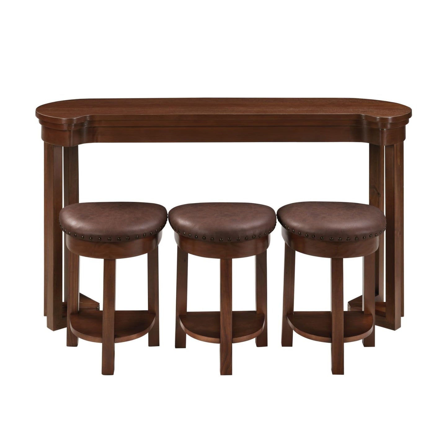 KEIKI 60" Solid Pine Wood Bar Table Set with 3 PU Stools Chairs, Long Bar High Top Dining Table & Upholstered Stools, Behind Couch Sofa Counter Height Pub Table for Breakfast, Kitchen Living Room