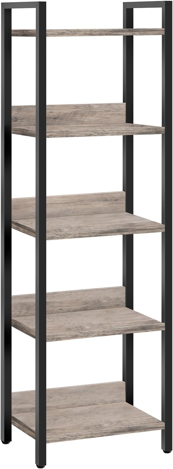 MAHANCRIS 5-Tier Bookshelf, Bookcase, Shelves Organizer for Small Spaces, Storage Shelf Organizer, for Living Room, Bedroom, Study, Balcony, Greige and Black BKHG5501