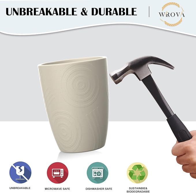 Wrova Wheat Straw Cups 8 PCS Good Alternative to Plastic Reusable Cups 12 oz Unbreakable Drinking Cup Reusable Dishwasher Safe Water Plastic Glasses (Beige)