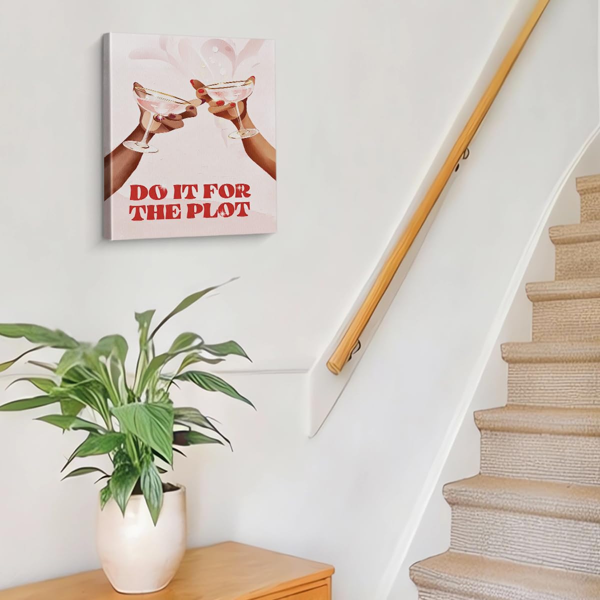 BIQRP Pink Cheers Bar Cart Wall Art - Cute Cocktail Bar Party Wall Decor - Do It for The Plot Artwork for Home Living Room Kitchen