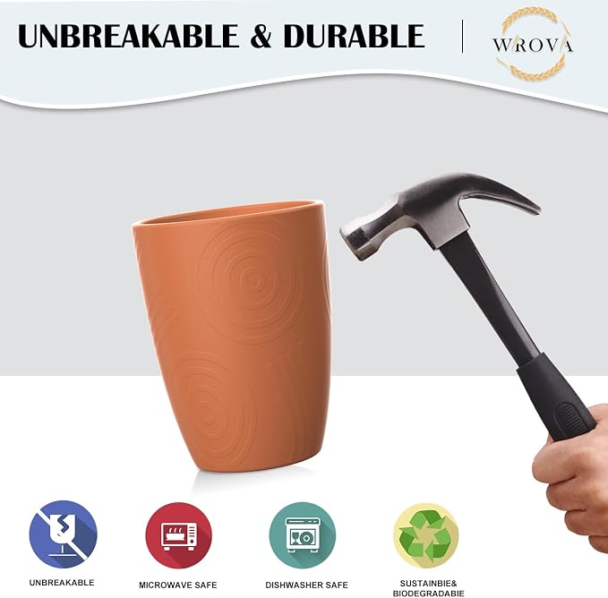 Wrova Wheat Straw Cups 8 PCS Good Alternative to Plastic Reusable Cups 12 oz Unbreakable Drinking Cup Reusable Dishwasher Safe Water Plastic Glasses Colorful