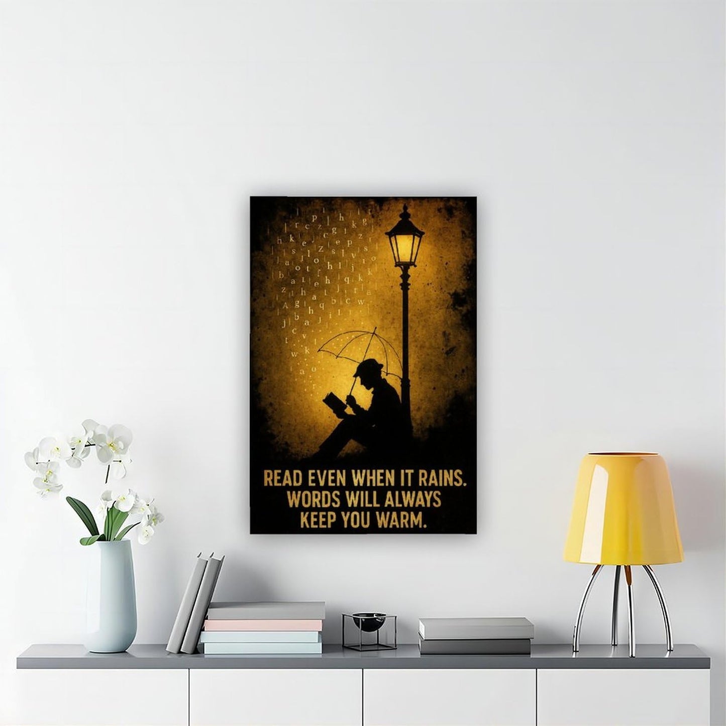 BMtyDG Readers on A Rainy Night, Ink Painting Style Literary Silhouette Canvas Poster Wall Art Prints Room Aesthetic Murals Bedroom And Living Decorations Frame 12x18inch
