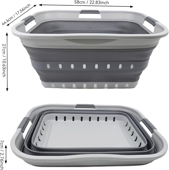 SAMMART 42L (11 gallon) Collapsible Plastic Laundry Basket - Foldable Pop Up Storage Container/Organizer - Portable Washing Tub - Space Saving Hamper/Basket (Grey/Dark Grey)