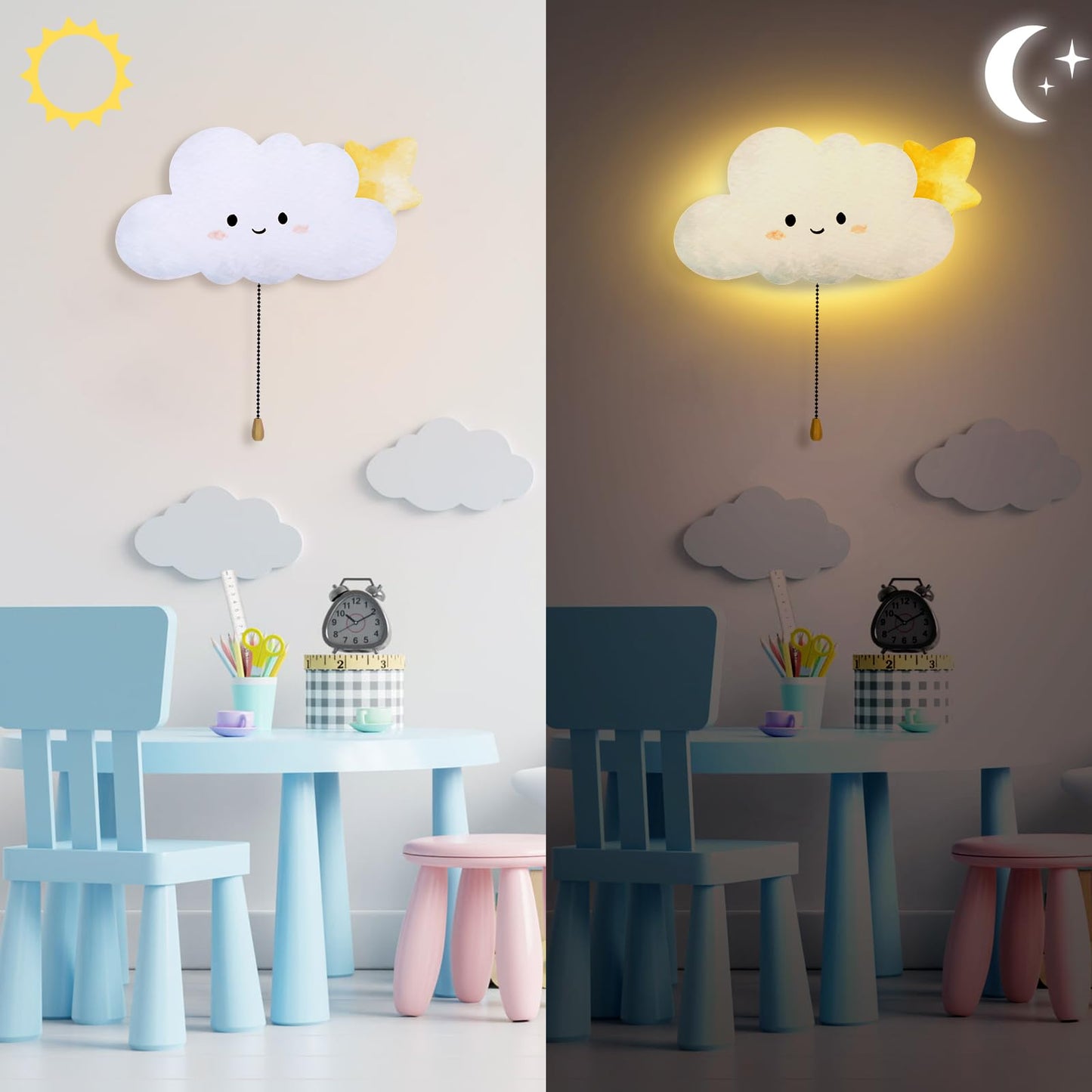 Aurelema Cloud Night Light Wall Lamp Sleeping Nursery Lighting Cute Floating Battery Operated Hanging Lamp for Baby Boys Girls Bedroom Room Nursery Wall Decorations