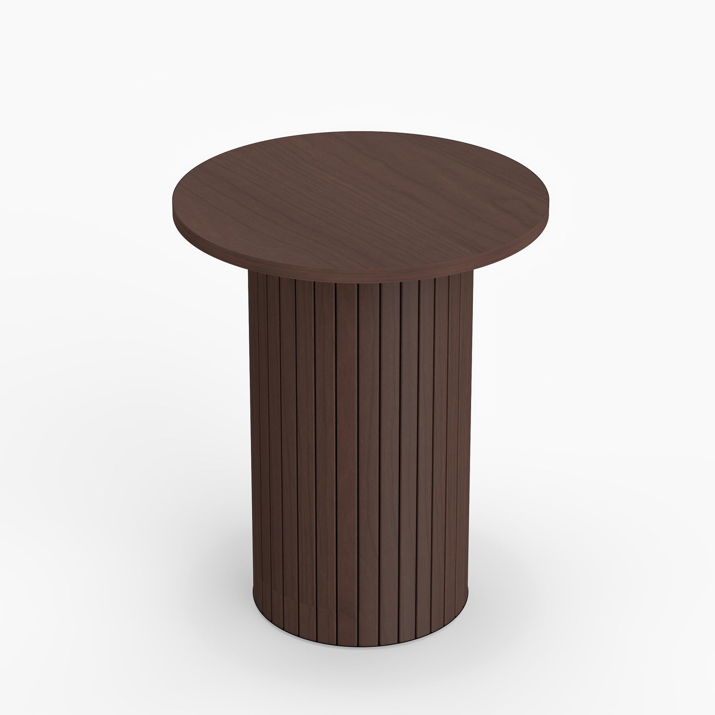 Small Round Side Table, Fluted Drum Pedestal End Table, Wood Plant Stand for Small Spaces, Modern Home, Bedroom, and Living Room Desk Furniture, Brown