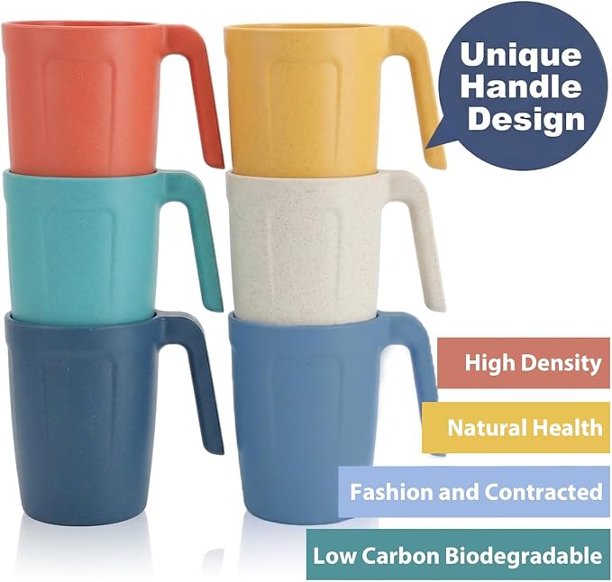 Homienly Wheat Straw Coffee Mugs, Alternative to Plastic Coffee Cups, Set of 6, Unbreakable Camping Coffee Mugs, 16 OZ Cups for Tea, Coffee, Milk, Dishwasher and Microwave Safe Kids Mug, Multi