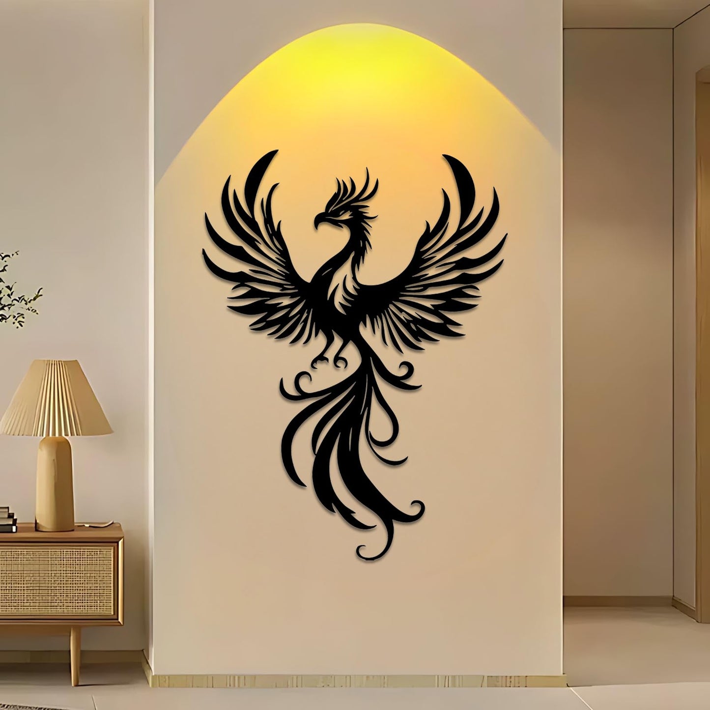 Phoenix Metal Wall Art, Flying Phoenix Metal Wall Decor, Bird Wall Decor, Flying Bird Wall Hanging, Animal Wall Art, Modern Farmhouse Decorations, Living Room Decoration (White, 24"x18"/60x45cm)