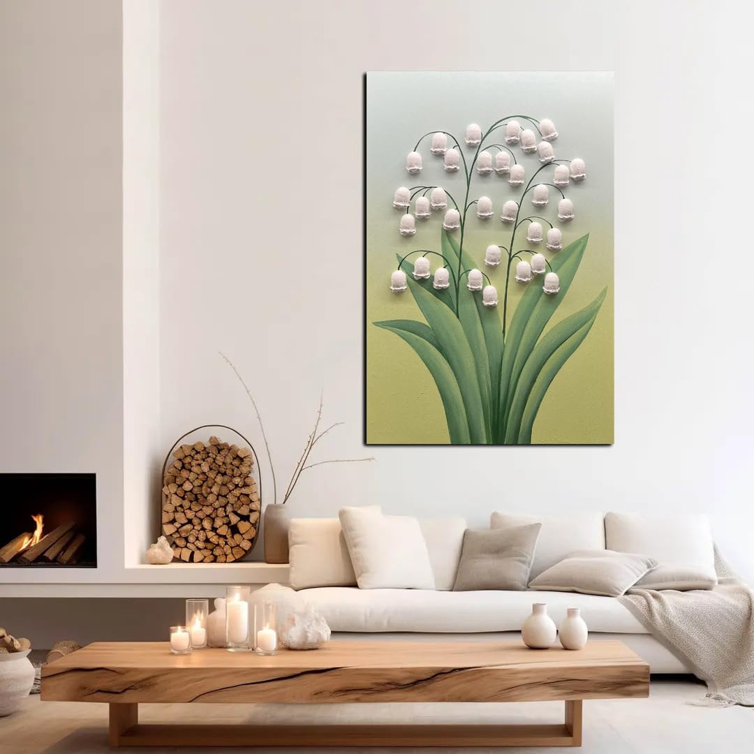 36x24inch Wall Art ,Minimalist Wall Art hand painted Texture Wall Art Oil Paintings , 3D Lily of the Valley White Floral Canvas Wall Art ,Modern Home Wall Decor ,Wall Art for Bedroom ,Dining Room Wall Decor