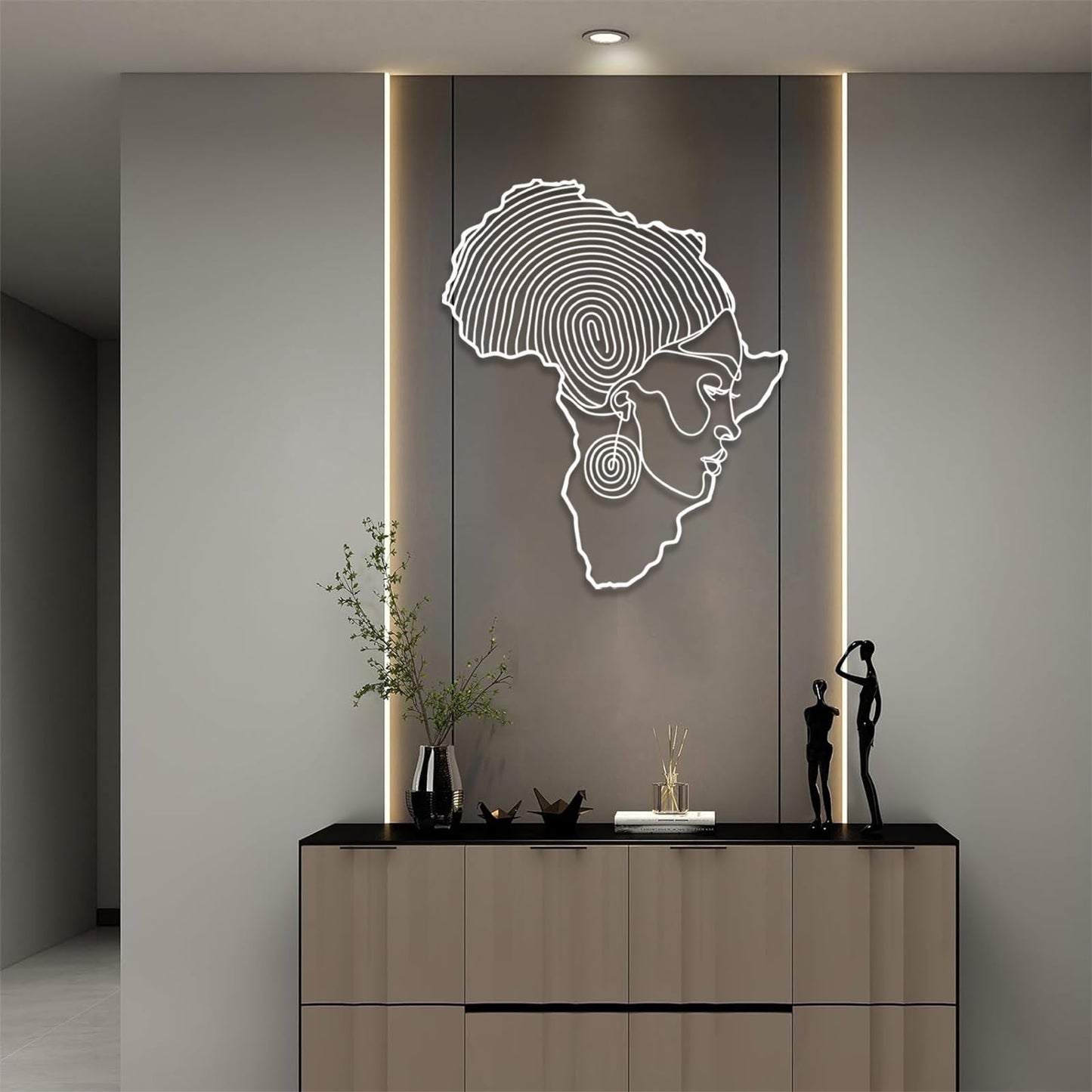 Metal African Woman Wall Art, Black History Wall Decor with Woman Figure, Modern Tribal Style Decor, Cultural Wall Hanging for Living Room Office, Ethnic Art Ready to Hang (Gold, 24x20in|60x51cm)